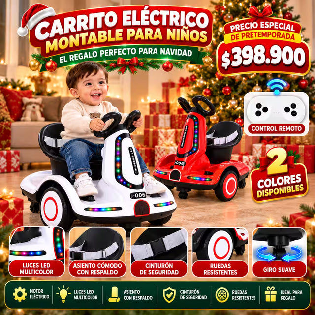 Carrito Eléctrico Montable para Niños | Luces LED + Control Remoto + Respaldo + Cinturón de Seguridad
