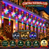 Cortina Navideña LED de 3 Metros | Copos de Nieve + Lluvia de Luces
