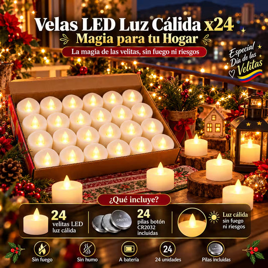 🎄 24 Velitas LED Navideñas | Sin Humo, Sin Cera y Sin Cables
