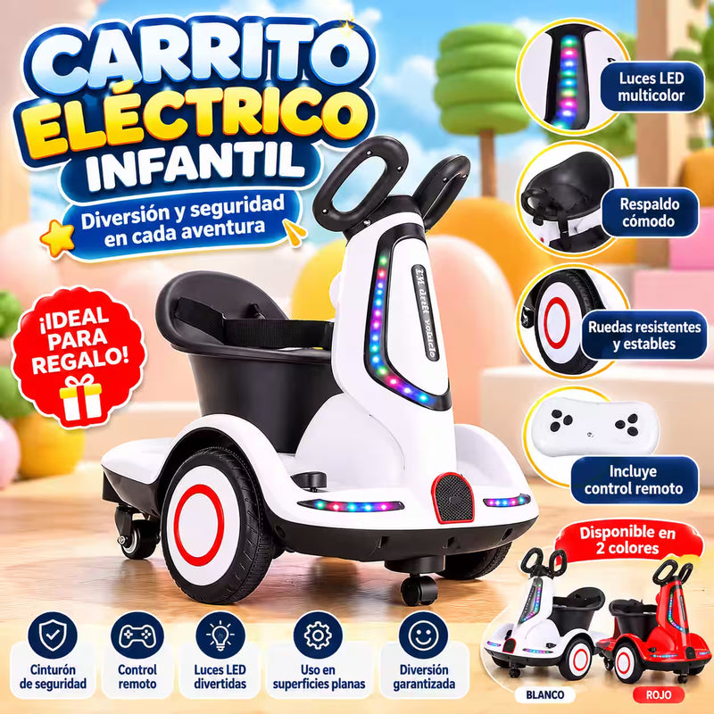 Carrito Eléctrico Montable para Niños | Luces LED + Control Remoto + Respaldo + Cinturón de Seguridad