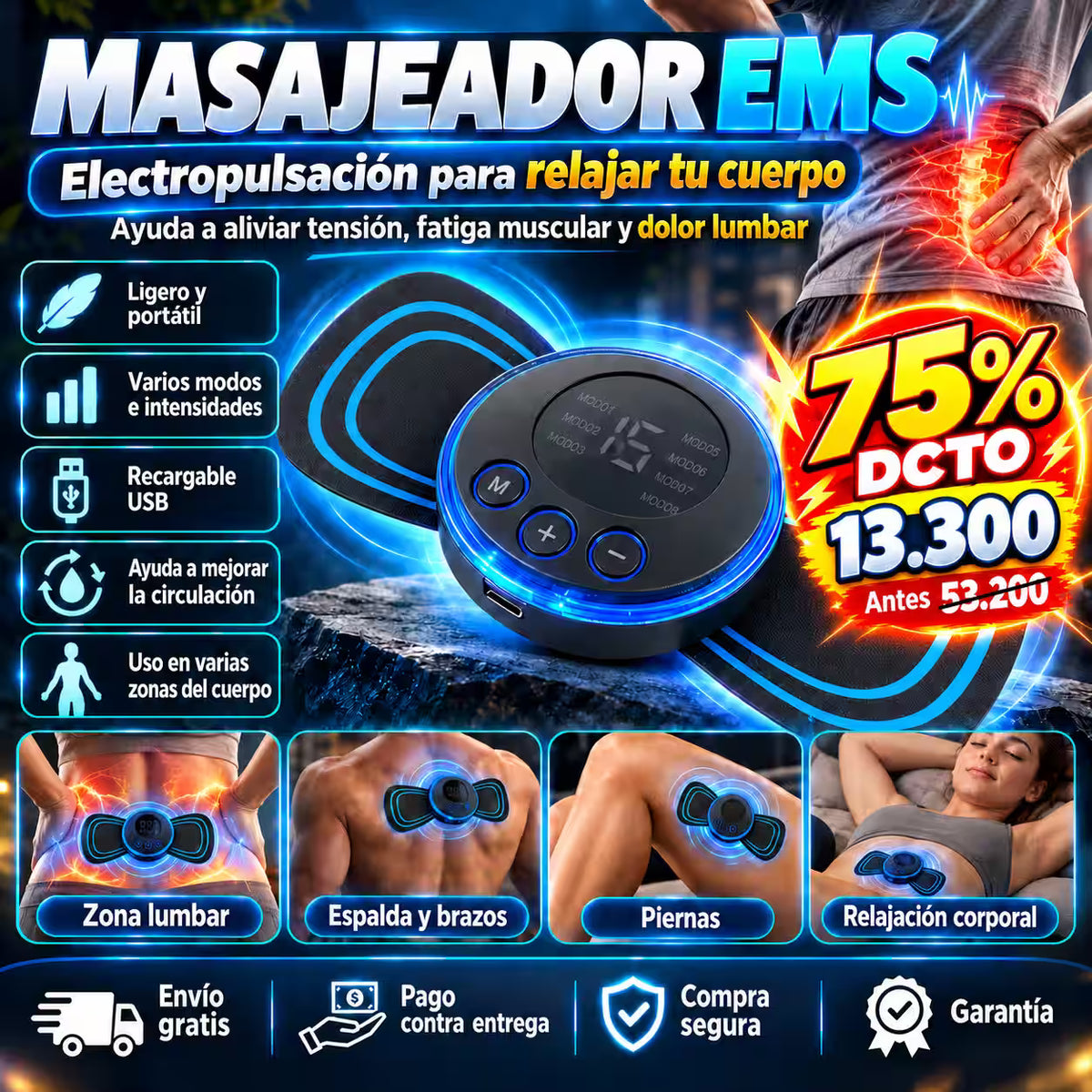 Masajeador EMS Portátil — Relajación por Electropulsación